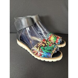 All Black Brand Sandals in Vibrant Multi Color Art Graffiti Print, Size 6